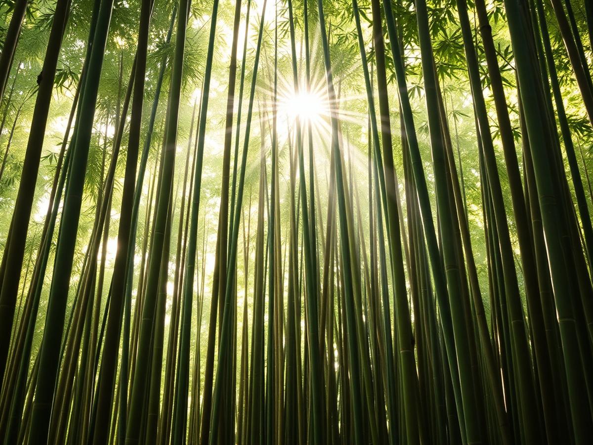 Floresta de bambu de Arashiyama, em Kyoto, com luz suave da manhã